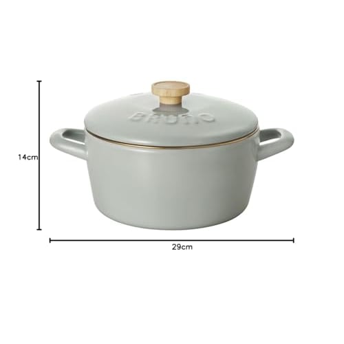 BRUNO 20cm Deep Enamel Pot with Lid, Induction, Direct Heat, and Gas Compatible, Fuji Enamel Collaboration, Blue-Green (BHK280-BGR)