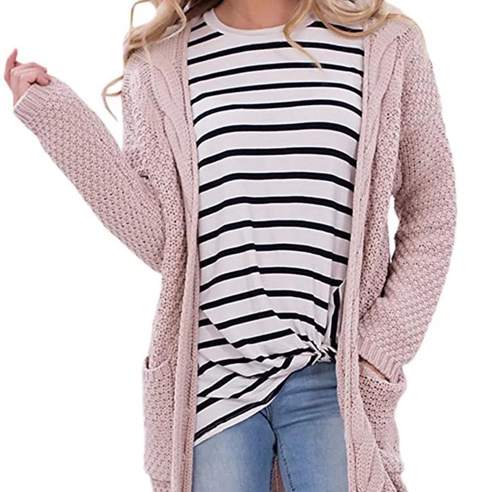 Women's Loose Open Front Long Sleeve Chunky Knit Cable Cardigans Sweater with Pockets Cozy Knit Cardigan, Casual Loose Fit