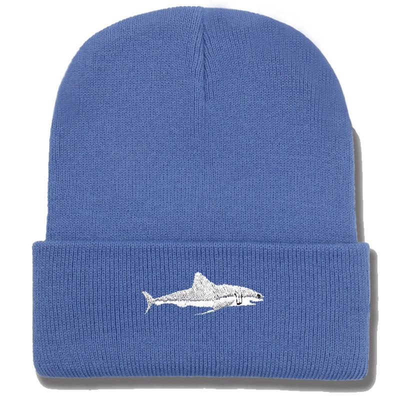 Shark Embroidery Knitted Beanie with Ear Protection for Autumn/Winter - Unisex Casual Hat