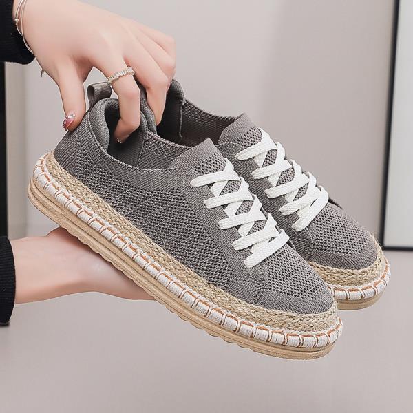 Туфли из льна с круглым носком женские 2025 повседневные женские кроссовки льняные новые летние с ажурным узором рыболовные туфли для отдыха из цельной ткани с натуральная кожа L 35 1980₽
