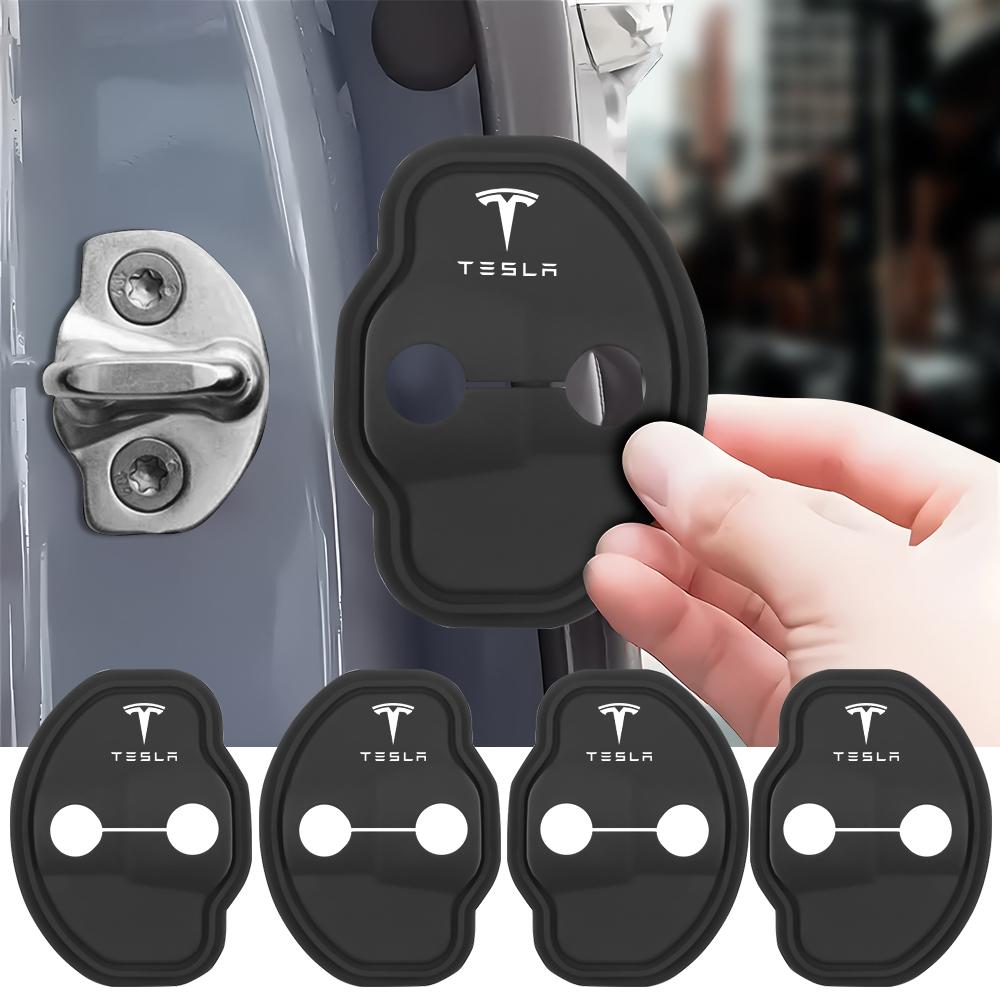 2/4Pc Car Silicone Door Lock Cover Protective Sticker Accessories For Tesla Model 3 Model S X Model Y Roadster SpaceX Cybertruck