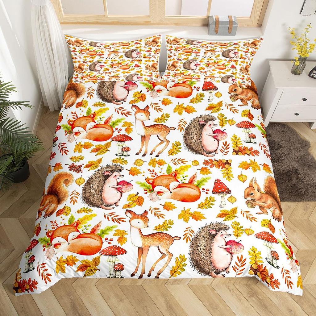 Fal Bedrom Decor Beding Set Twin Quen for Young Girls Women Autumn Harvest Theme Soft Duvet Cover Rustic Pumpkin Print Warm Comforter Cover