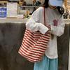Niche High-value Double-sided Striped Canvas Bag, New Large-capacity Casual Versatile Commuter Shoulder Tote Bag