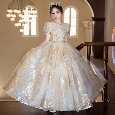 Girls' Champagne Princess Flower Girl Dress for Weddings, Birthdays, and Performances