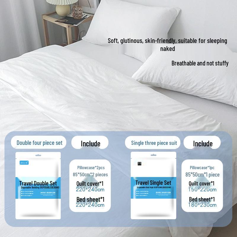 Disposable 4-Piece Bedding Set: Fitted Sheet, Duvet Cover, Pillowcases - Thick, Oversized, Hotel-Grade, Portable, Dirt-Proof.