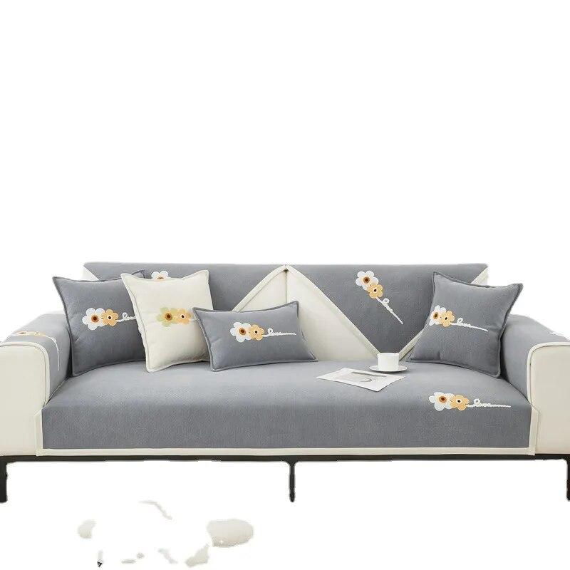 Chenille Sofa Cushion Four Seasons Universal Simple Modern Cloth Embroidered Sofa Cushion Non-slip Cushion Cover Back Towel
