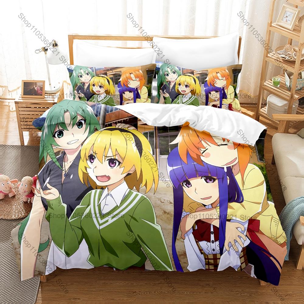 Hinamizawa Village Character Print Higurashi Anime Bedding Set Duvet Cover + 2 Pillowcases Twin Full Queen King Bedding Set