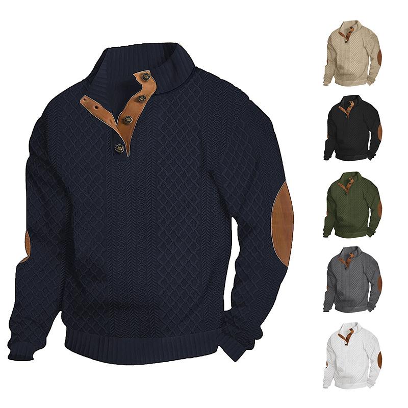 Men's Jacquard Knitted Sweatshirt for Autumn and Winter, Large Size 5XL Outdoor Casual Stand-up Collar Long-sleeved Pullover