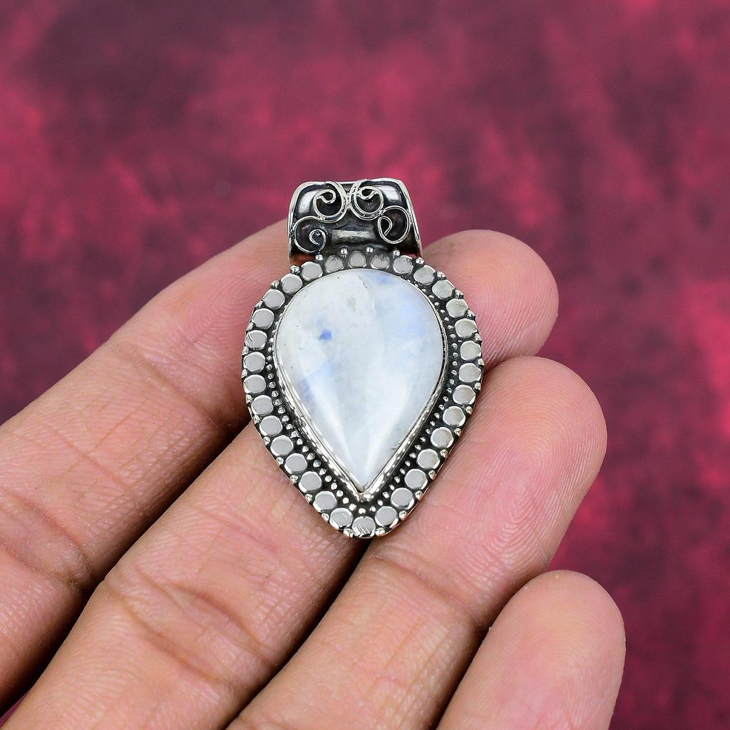 Moonstone 925 Solid Sterling Silver Pendant, Handmade Gemstone Pendant , Gift For Mom Antique Jewelry
