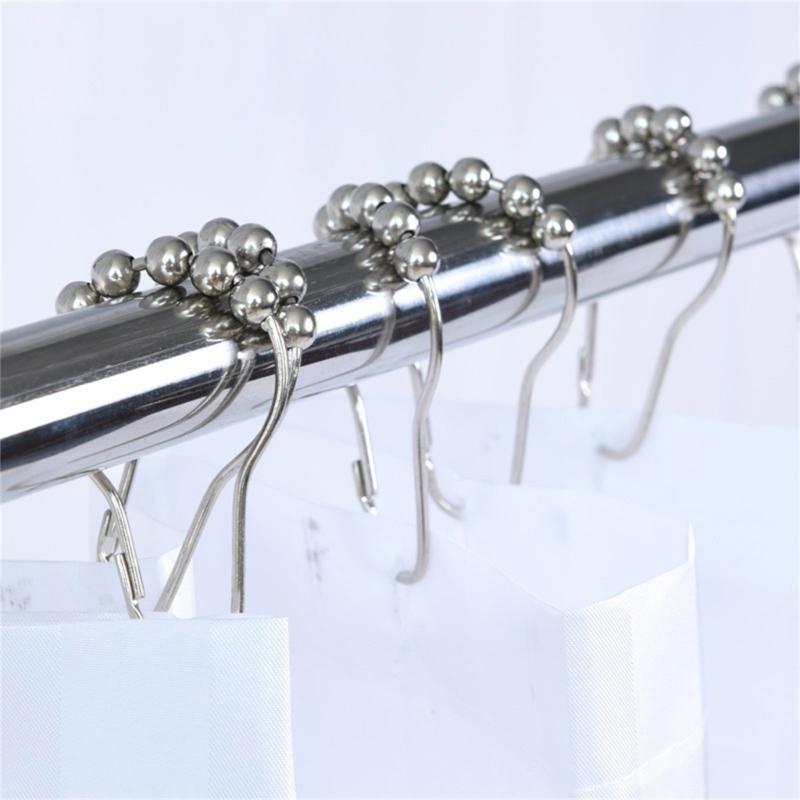 12pcs Rusts Resistant Stainless Steel Bath Curtain Hooks Rustproof 5 Beaded Shower Rod Hook Bathroom Accessories