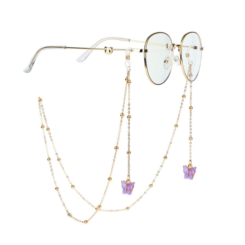 2025 Stylish Butterfly Pendant Glasses Chain with Round Beads - European & American Anti-lost Design