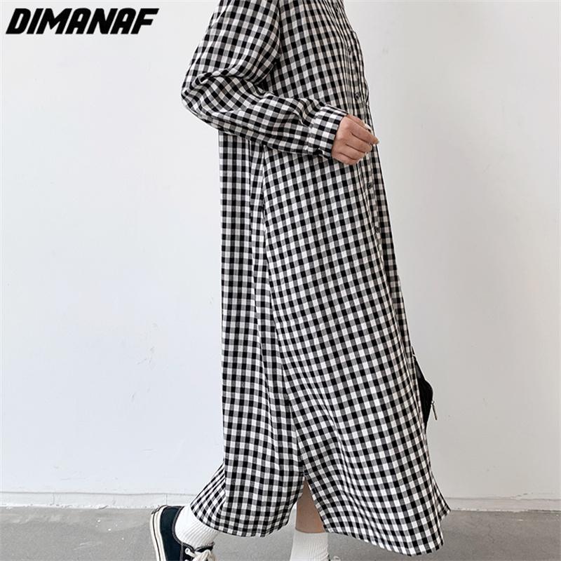 DIMANAF vestido de talla grande para mujer 2023 nuevo estilo de verano estampado a cuadros Maxi de gran tamaño cuello redondo básico suelto vestidos largos