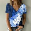 New Flower Floral 3D Print T-Shirts Women Streetwear V-Neck Short Sleeve T Shirt Y2k Tops Tees Oversized Harajuku Woman Clothing