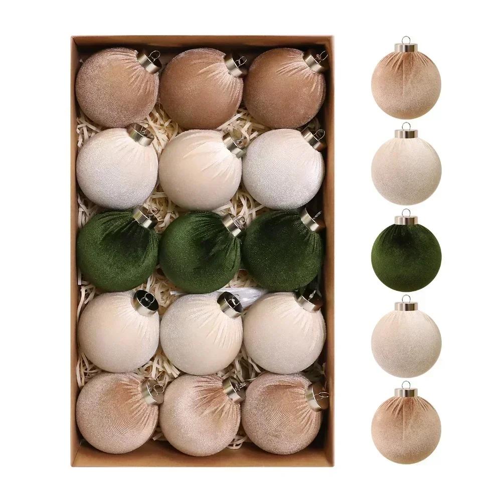 Christmas Tree Ornaments Velvet Balls Set 15 Pieces with Shatterproof Material for Tree Garland and Wreath Holiday Decor