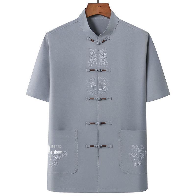 Men's Summer Short-Sleeve Tang Suit for Middle-Aged and Elderly
