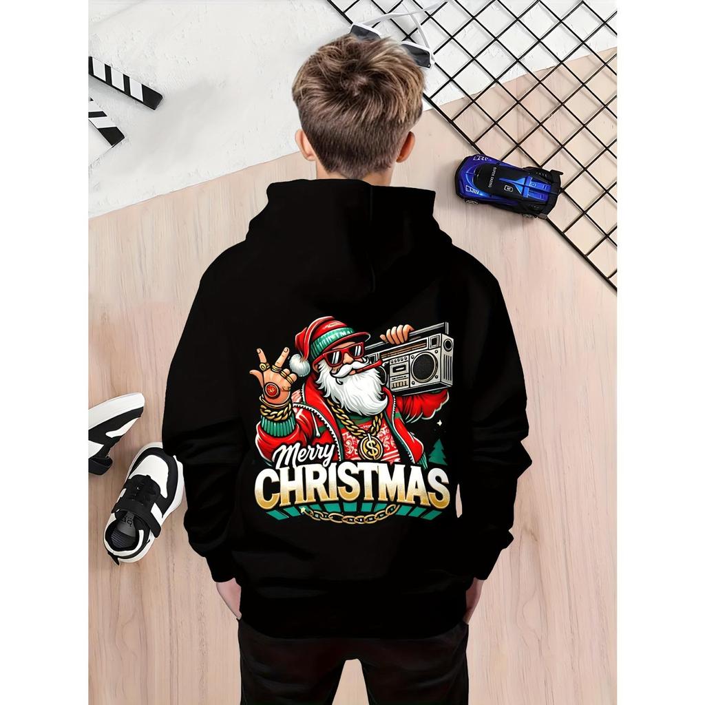 Christmas Cute Santa Printed Hoodie Sportswear Fashion Party Long Sleeve Hoodie Girl Comfortable Hoodie Children's Clothing
