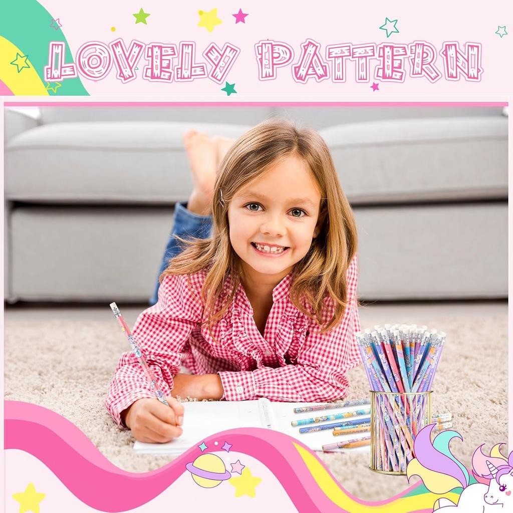 Spakon 48 Pcs Cute Unicorn Pencils for Kid Girl Funny Colorful Pencil with Eraser for Back to School Class Unicorn Party Favor Goodie Bag Stuffer