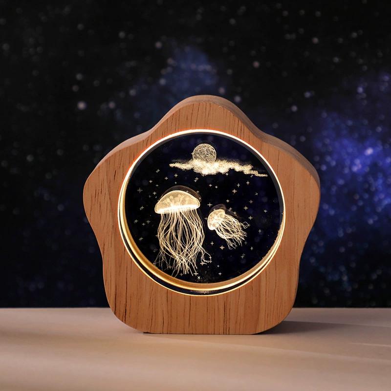 Crystal Desktop Luminous Ornaments Wooden Frame USB Night Light Gift