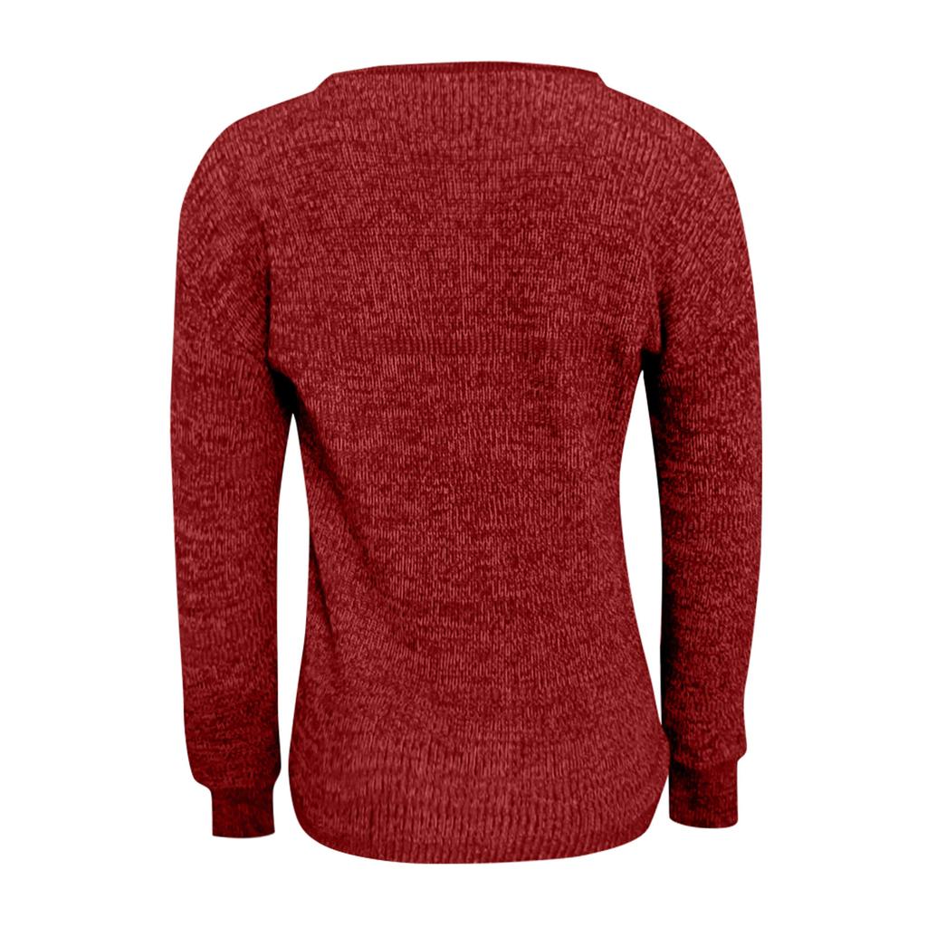 Women's Casual And Fashionable V-Neck Long-Sleeved Crossed -Color Knitted Sweater