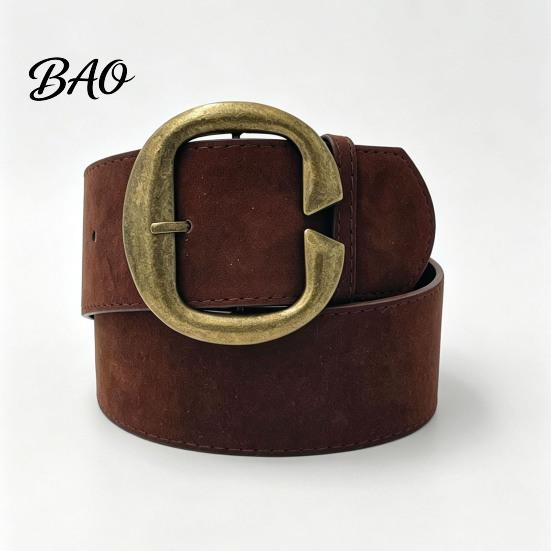 Vintage Style Waist Cincher Wide Belt, Women Retro Faux Leather Belt with C Versatile for Buckle, Brown Suede High Street Dresses Jeans Fashion