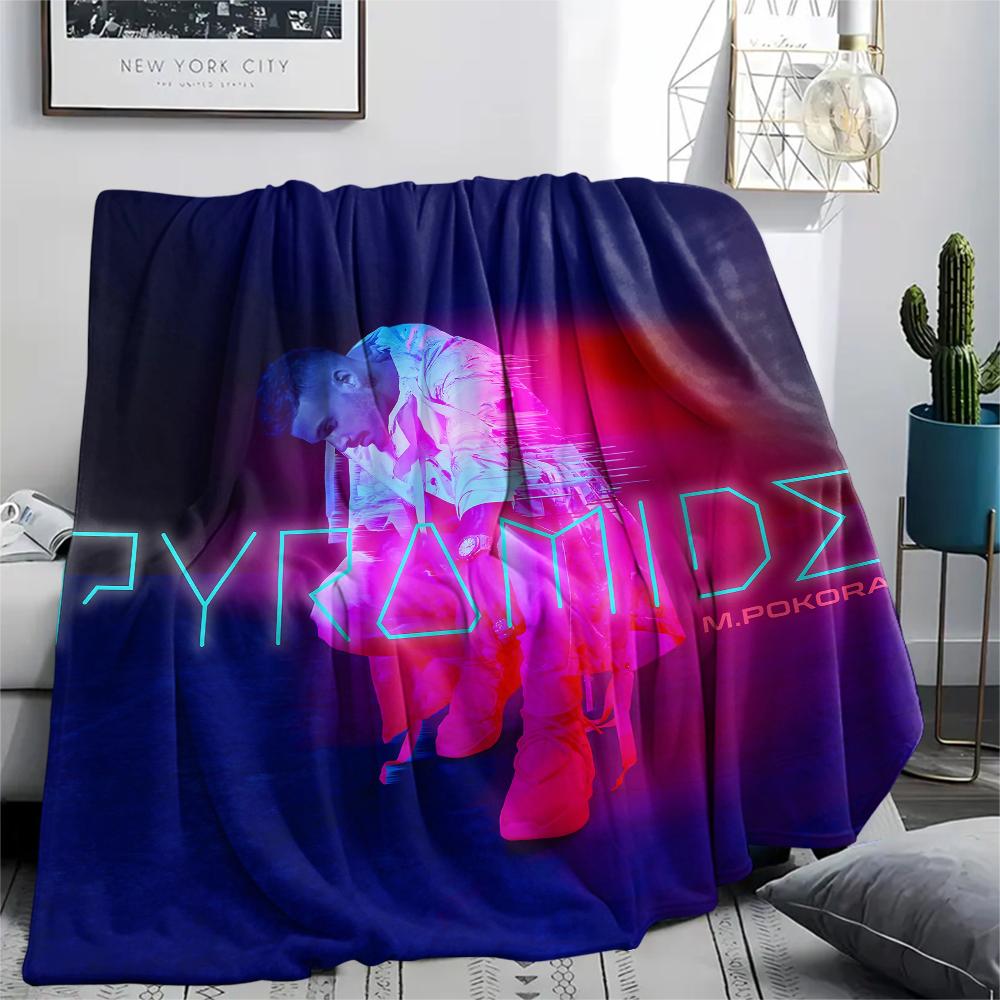 1PC M Pokora Print Flannel Blanket, High quality All Seasons, Home Decor, Warmth and Comfort, Perfect for Christmas Gifts