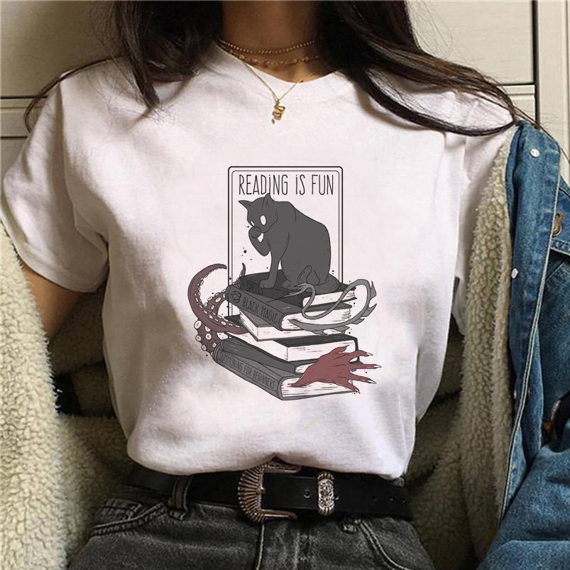 Summer Tshirt Female Tee Skull Cat Print Women Tshirt Punk Dark Grunge Streetwear Ladies Gothic Top Tshirts Harajuku Clothes Y2K