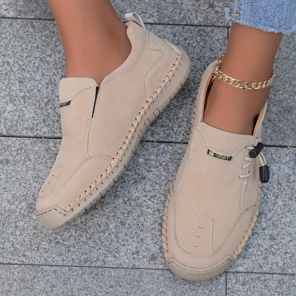 Women's Slip-On Loafers - Vintage British Style Hand-Stitched Synthetic Cover Shoes with Rubber Sole, Breathable Fabric Lining & Decorative Tassel