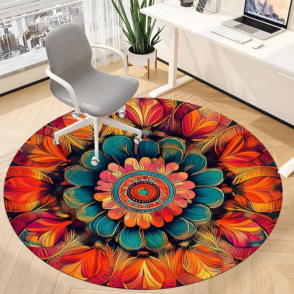 1PC Floral Mandala Office Round Area Rug, Indoor Mat Suitable ForOffice, Under Office Chairs Bedroom Living Room Home Decor, Room Deco f046