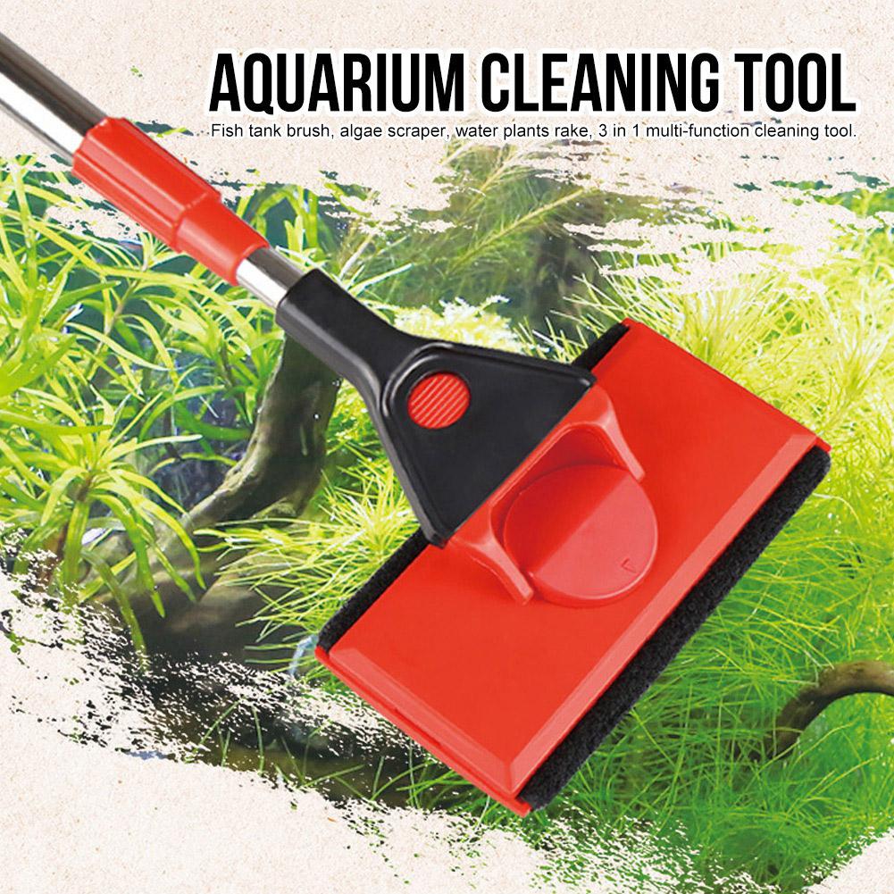 SX 12 3 In 1 Multi Function Fish Tank Cleaning Tool Telescopic Brush Algae Scraper Water Plants Rake Aquarium Cleaner