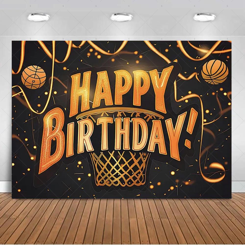 Basketball-themed birthday party decoration, backdrop for boys and girls, colorful happy sports banner.4589