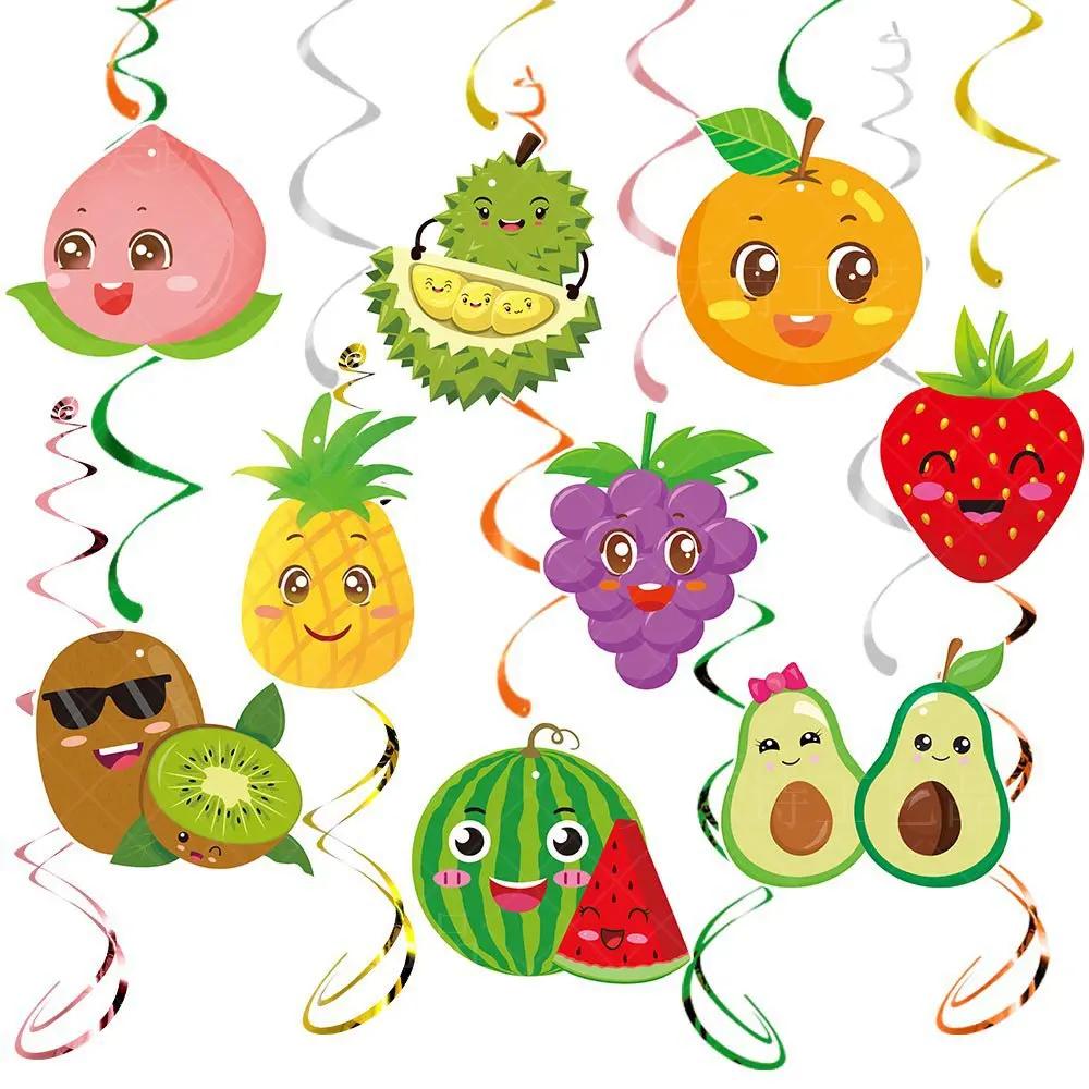 Cartoon Fruits Party Hanging Swirls Children Summer Fruit Birthday Banner Aloha Luau Party Pineapple Watermelon Fruit Pendants