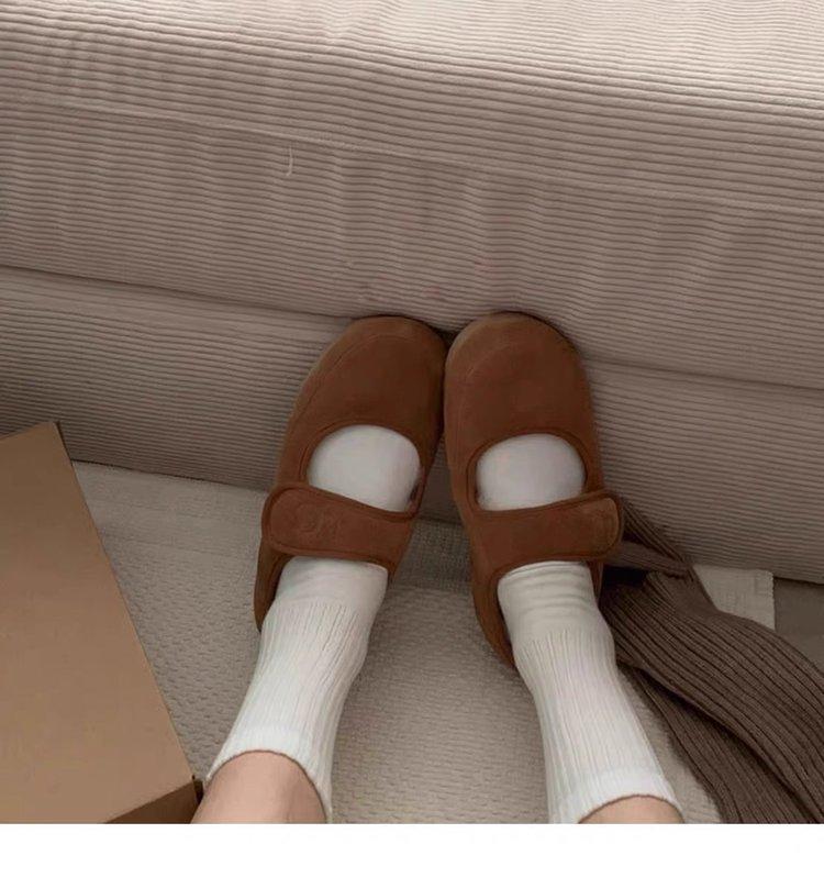 

Fur integrated Mary Jane Velcro fluffy slippers autumn and winter 2025 new thick bottom round head muller drag women 40