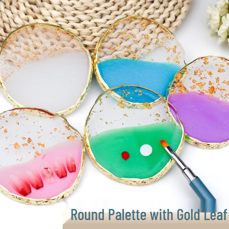 

Resin Agate Nail Art Palette with Gold Foil Rim Gold Foil Palette [White]