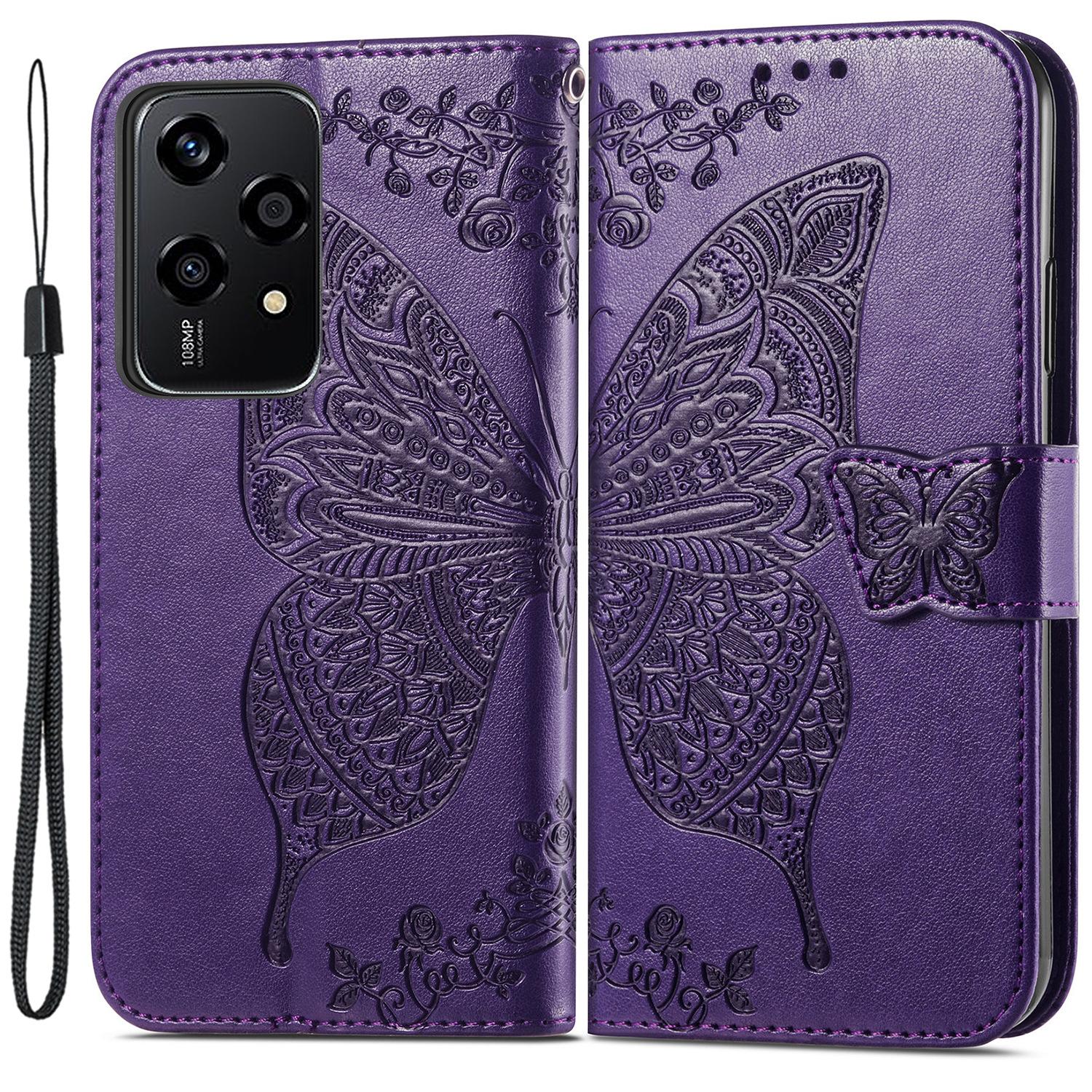 

Для Honor 200 Lite Чехол Кошелек из ПУ кожи с тиснением бабочки Оптовая продажа Чехол для телефона Dark Purple