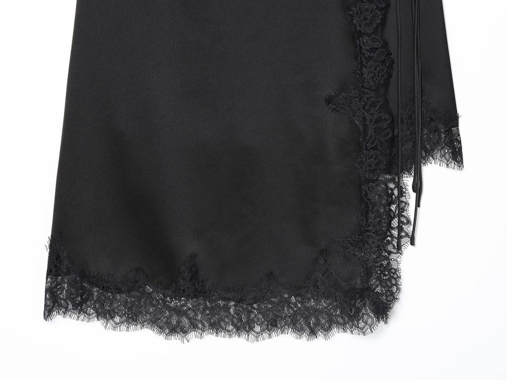 European & American Asymmetrical Lace Satin Skirt with Side Bow