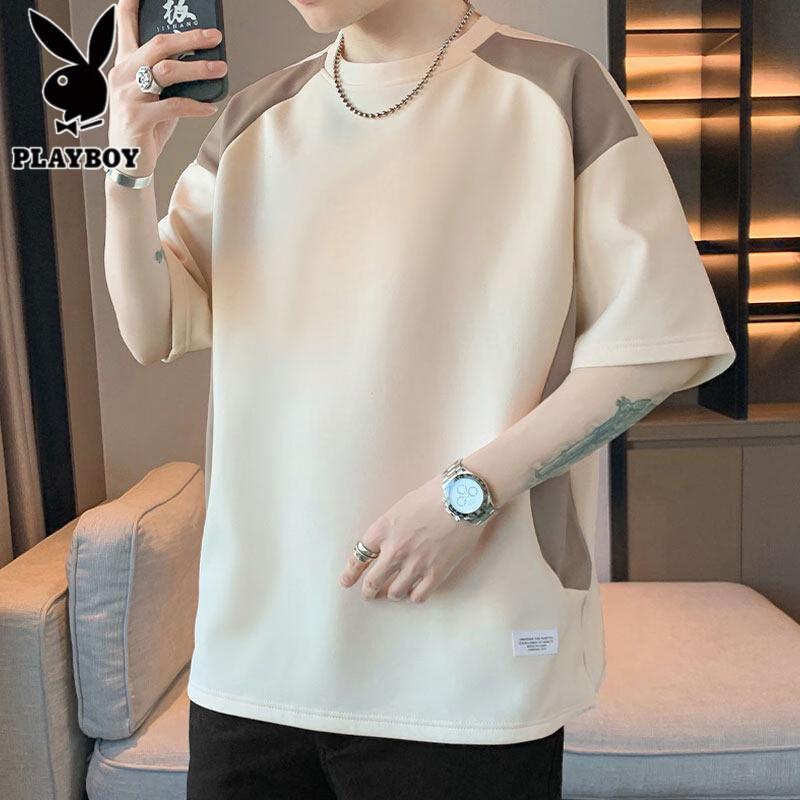 PLAYBOY Men s Color Block Ice Silk Short Sleeve T-Shirt 2XL