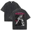 Men Berserk Japanese Anime Graphic T-shirt Vintage Washed Oversized Short Sleeve Top Casual Loose Tees