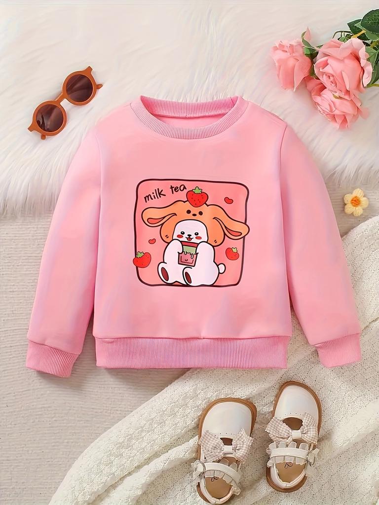 Kids Crewneck Sweatshirt, Sweet Cute Graphic Print, Soft Thin Comfort Pullover