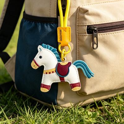 Keychain Pendant Cartoon Horse Shape Key Holder Colorful Faux Leather Access Card Case Bag Lanyard Decorative Keychain Accessory