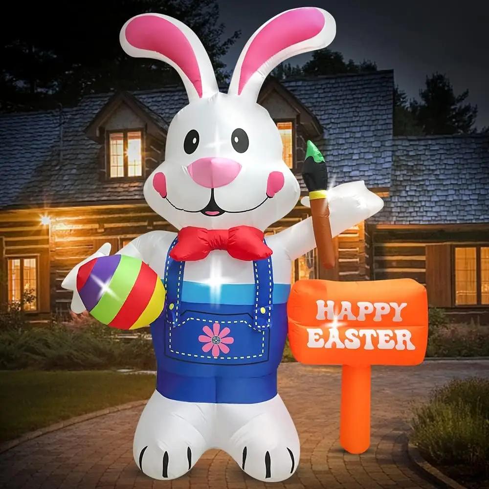 Blue Bunny Inflatable Easter Inflatables Decorations LED Lights Blow Up Yard Decorations Indoor Outdoor Garden Decorations