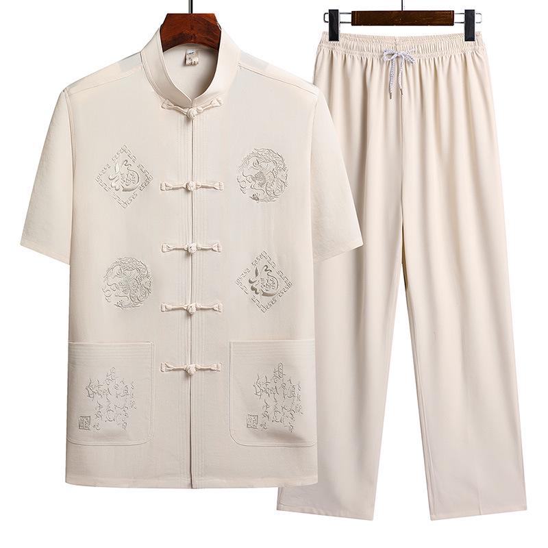 Summer Short-Sleeve Tang Suit Set for Middle-Aged and Elderly Men