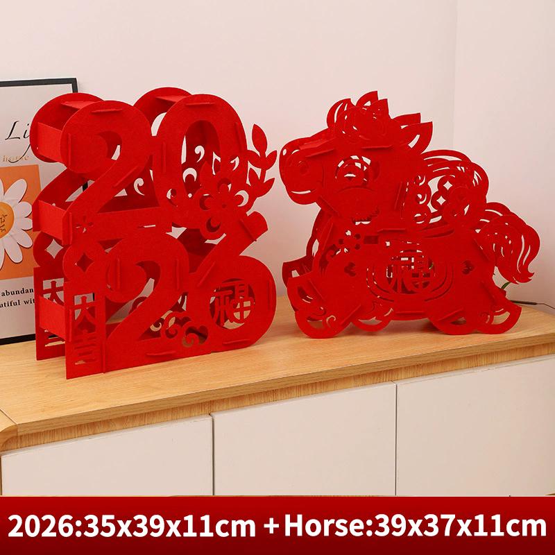 3D New Year Decorations Spring Festival Lucky Character Ornament Non-Woven Fabric Fu Word Horse Year Standing Decorations