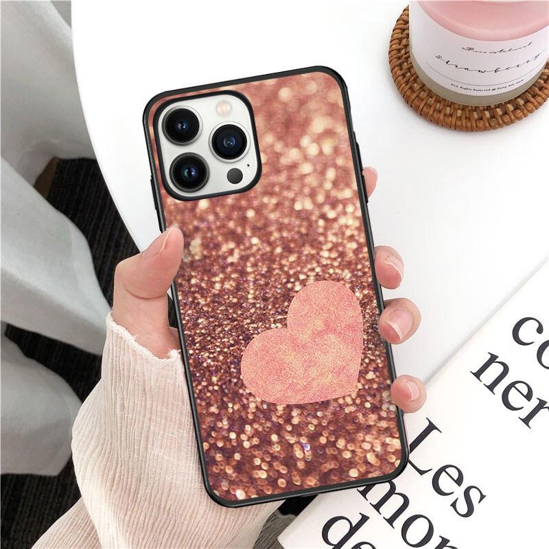 Phone Case For Iphone 14 13 12 11 Pro Max XS XR X 8 7 Plus SE Mobile Phone Cases Gold Rose Love Heart Funda Cell
