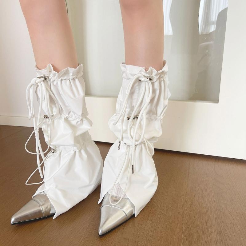 Women Harajuku Leg Warmer with Adjustable Drawstring Punk Flared Long Socks Grunge Baggy Loose Foot Cover Streetwear