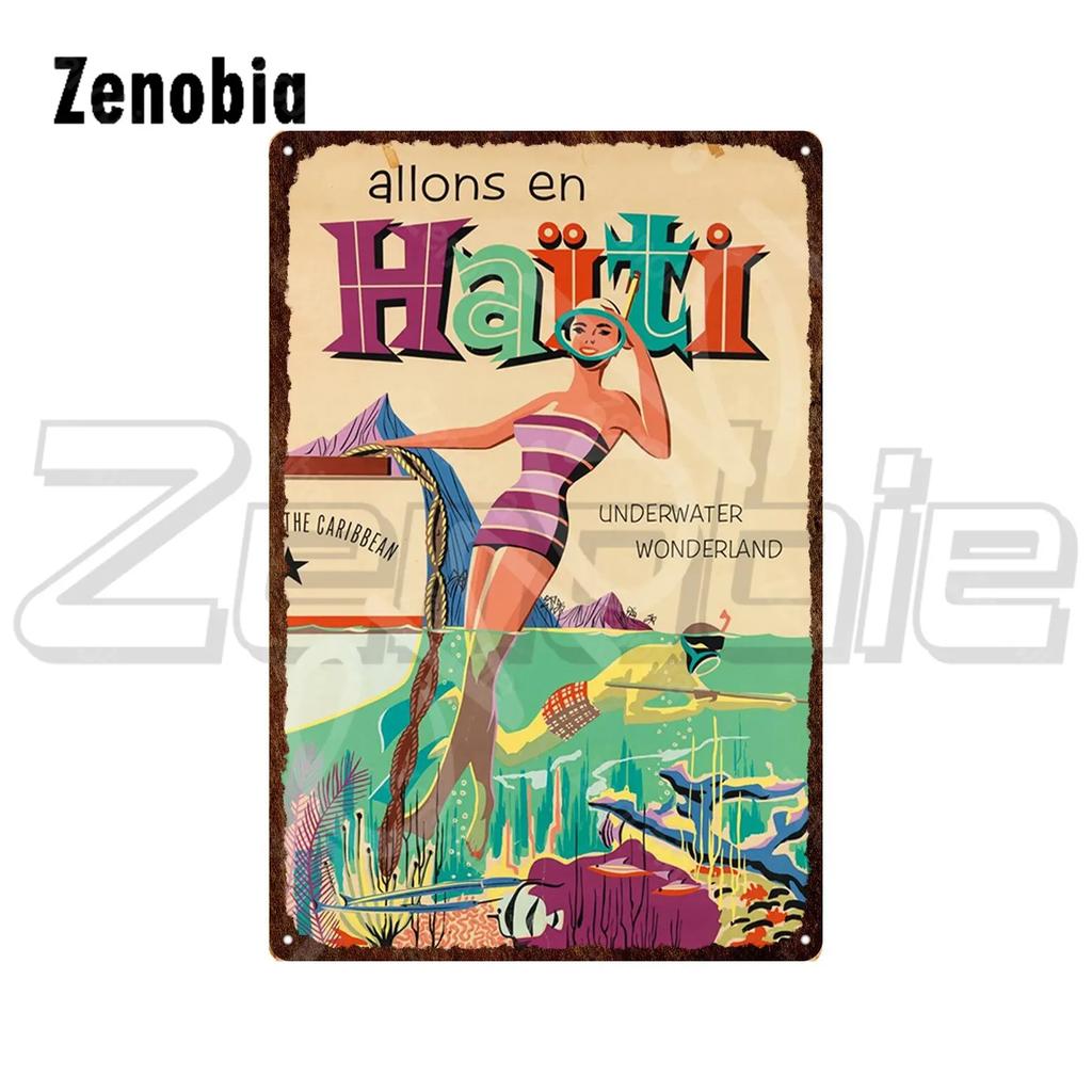 Vintage Travel Tin Sign  Surf Dive Ski  The New Yorker Metal Poster Plate  Decorative Iron Wall Art for Home Decor