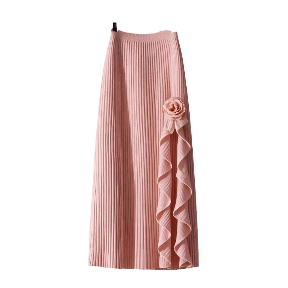 Black French Ruffle High-Waist Midi Skirt