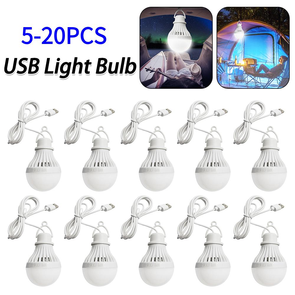 5-20PCS USB Light Bulb LED Camping Light Bulb Hanging Camping Lantern Emergency Light for Camping Emergency Truck Fishing Boat