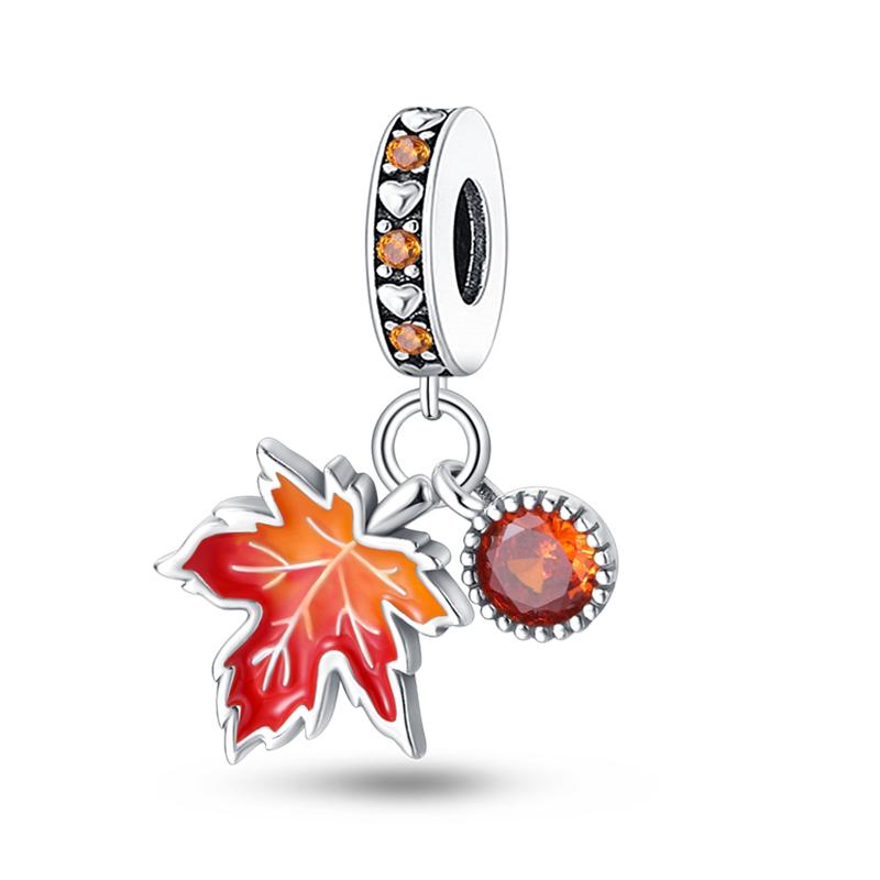 Original S925 Silver Plated Autumn Maple Leaf Pumpkin Camera Charm Beads Fit DIY Bracelet Fine Birthday Jewelry Gifts