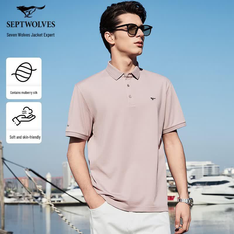Septwolves Men s Mulberry Silk Antibacterial Short Sleeve Polo Shirt 180/96A/XXL