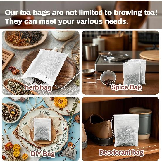 MAQIHAN 300 PCS Empty Tea Bags for Loose Tea - Disposable Tea Filter Bags White Natural Biodegradable Bulk Fillable Empty Tea Bags with String Empty